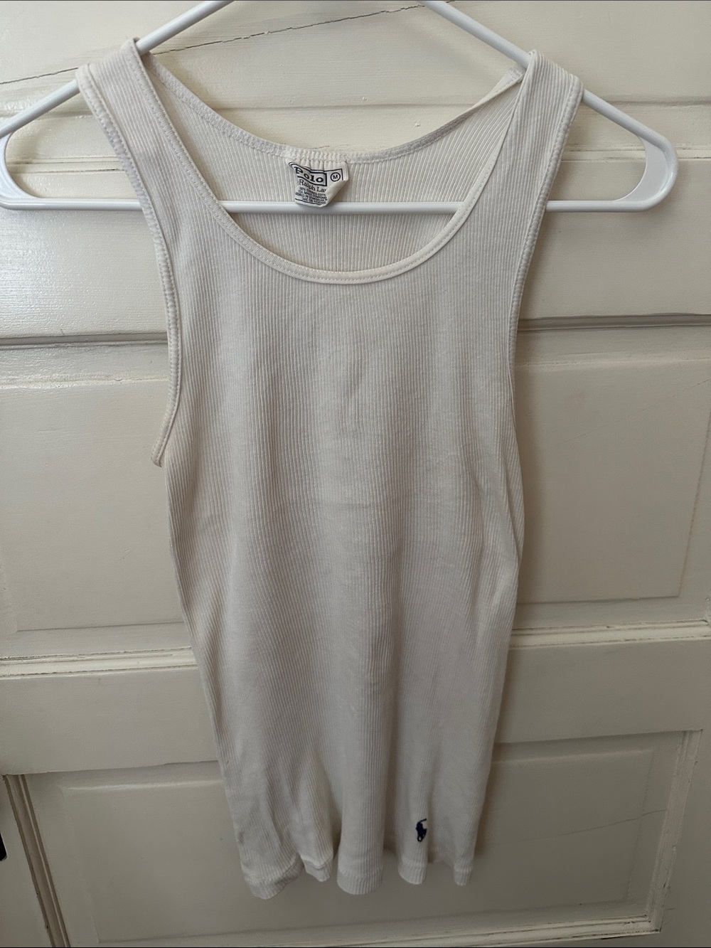Polo Ralph Lauren White Ribbed Undershirt Tank Top Bottom Logo Combed Cotton
